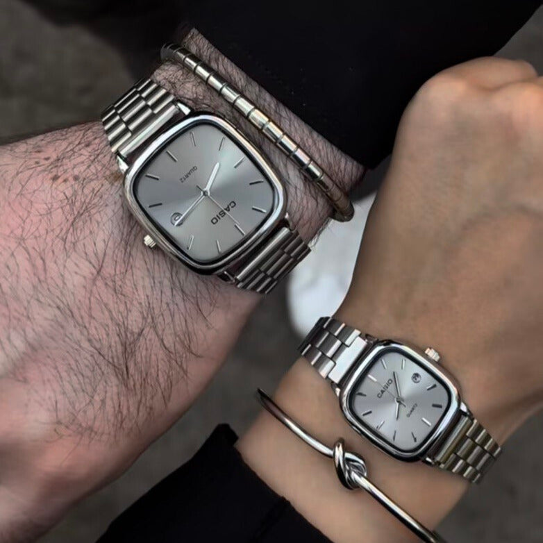 casio couple watches silver
