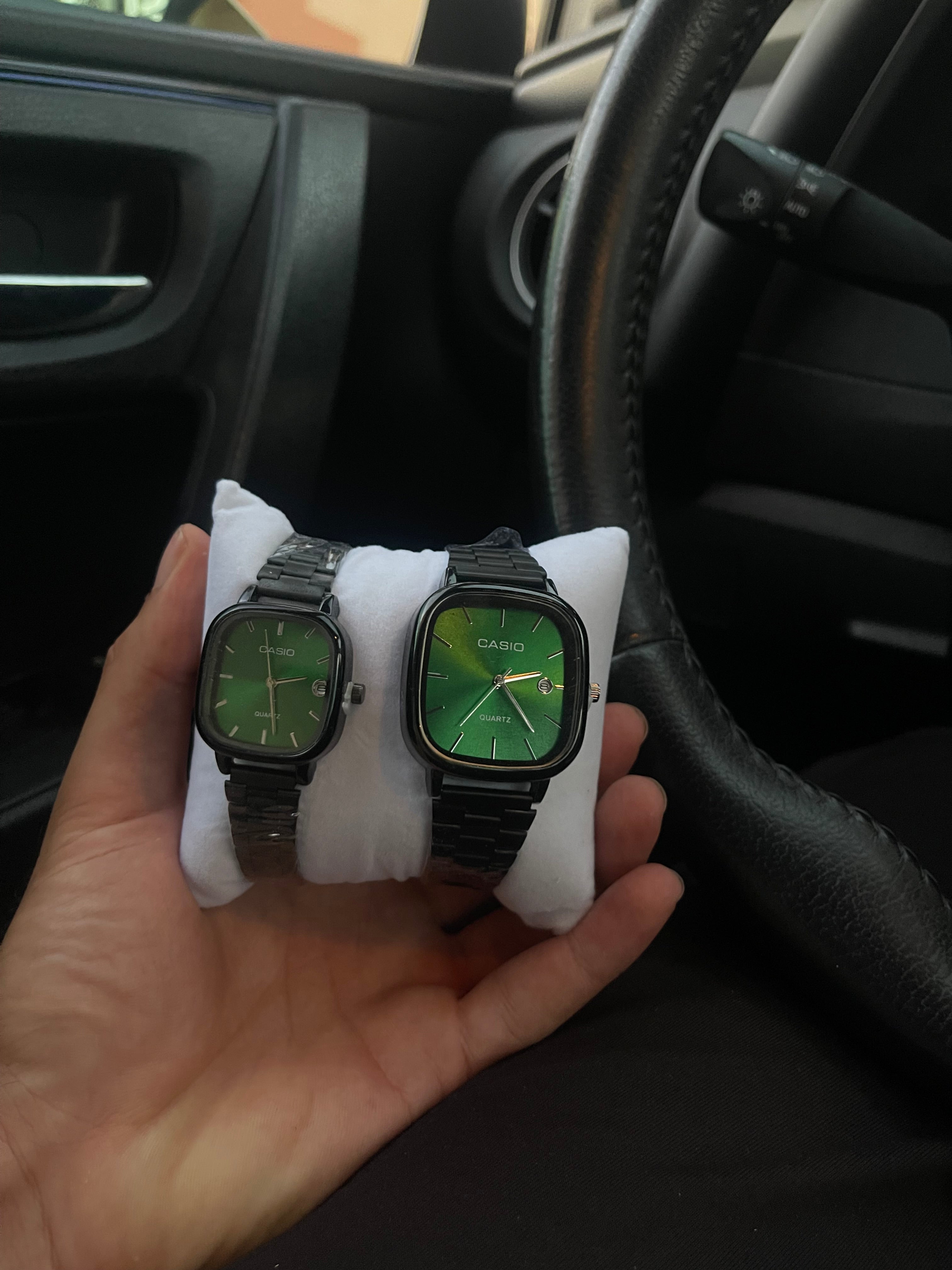 casio couple watches black and green