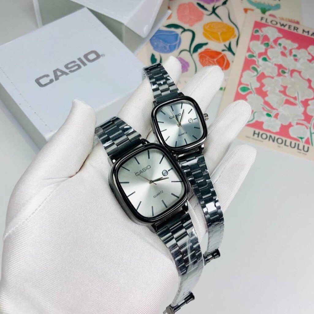 casio couple watches Black and Silver