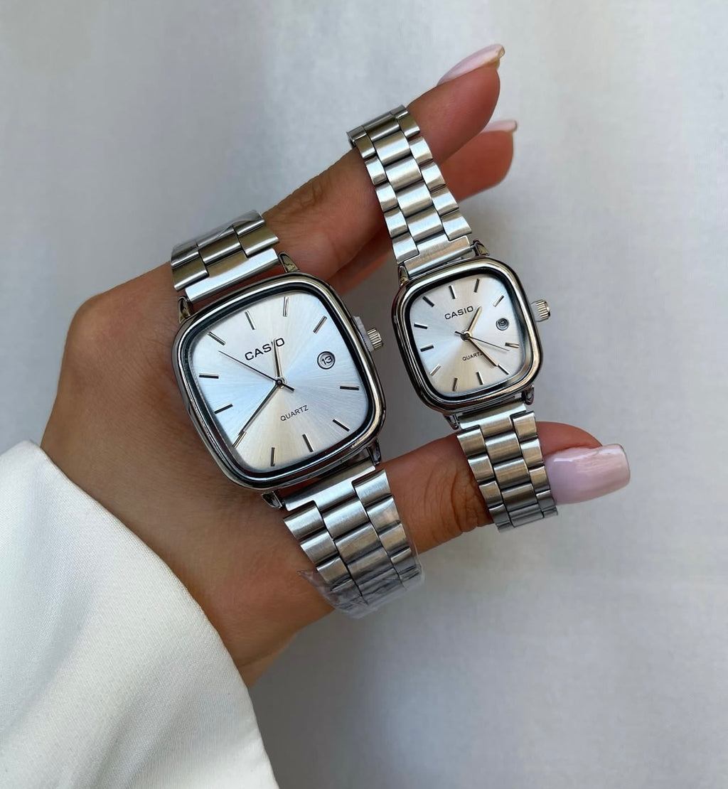 casio couple watches silver
