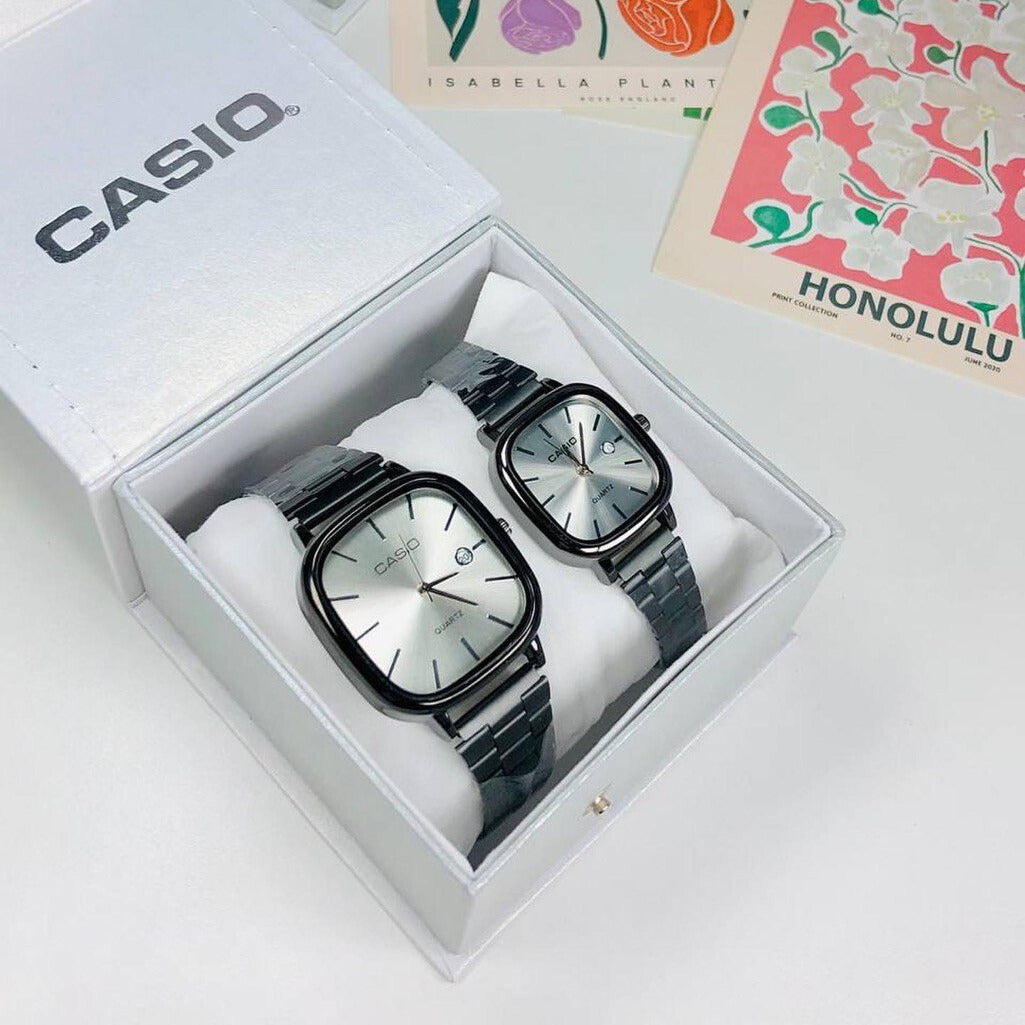 casio couple watches Black and Silver
