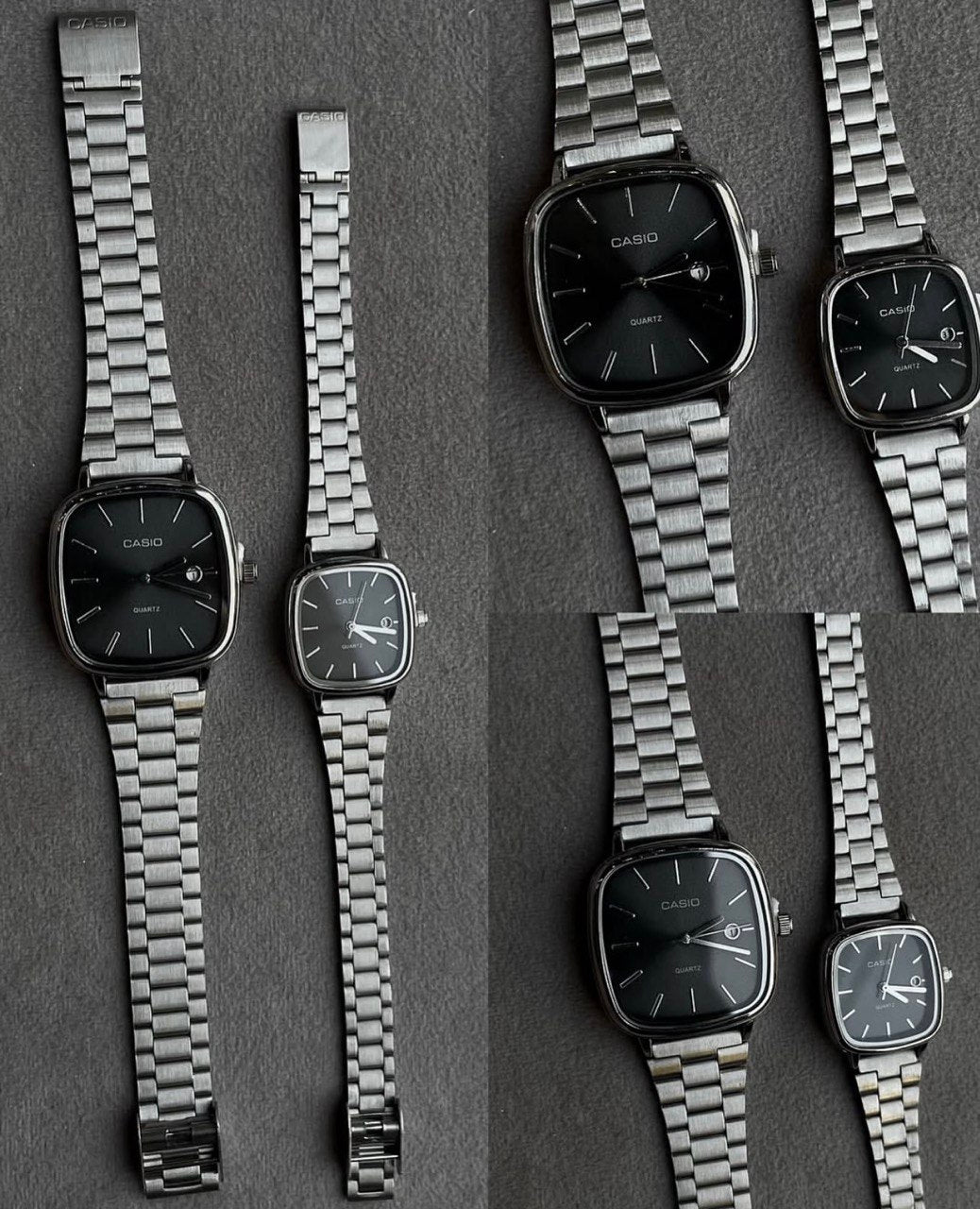 casio couple watches silver and black
