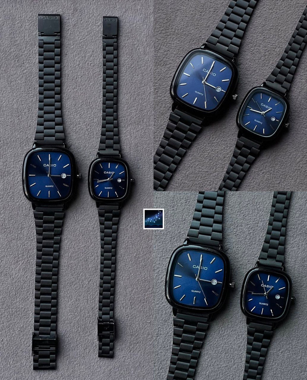 casio couple watches black and blue