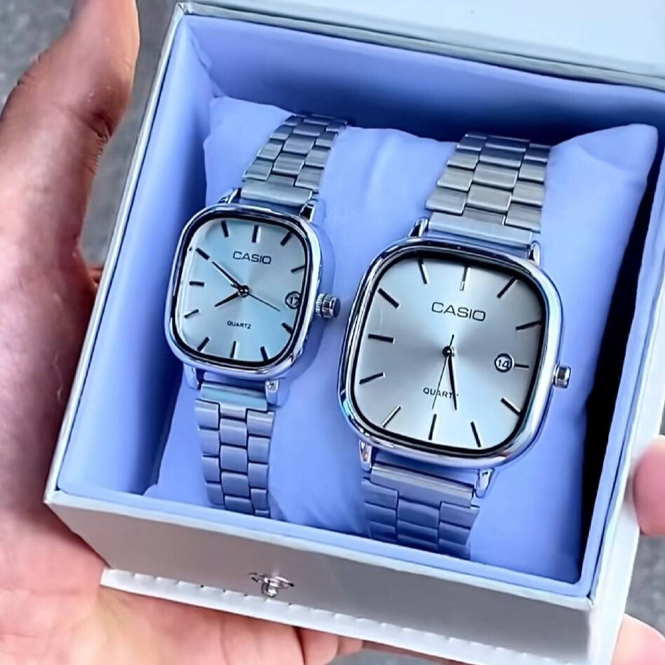casio couple watches silver