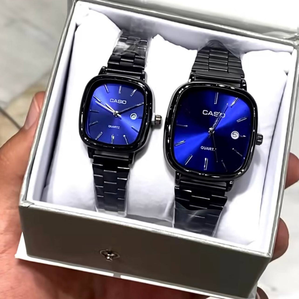 casio couple watches black and blue