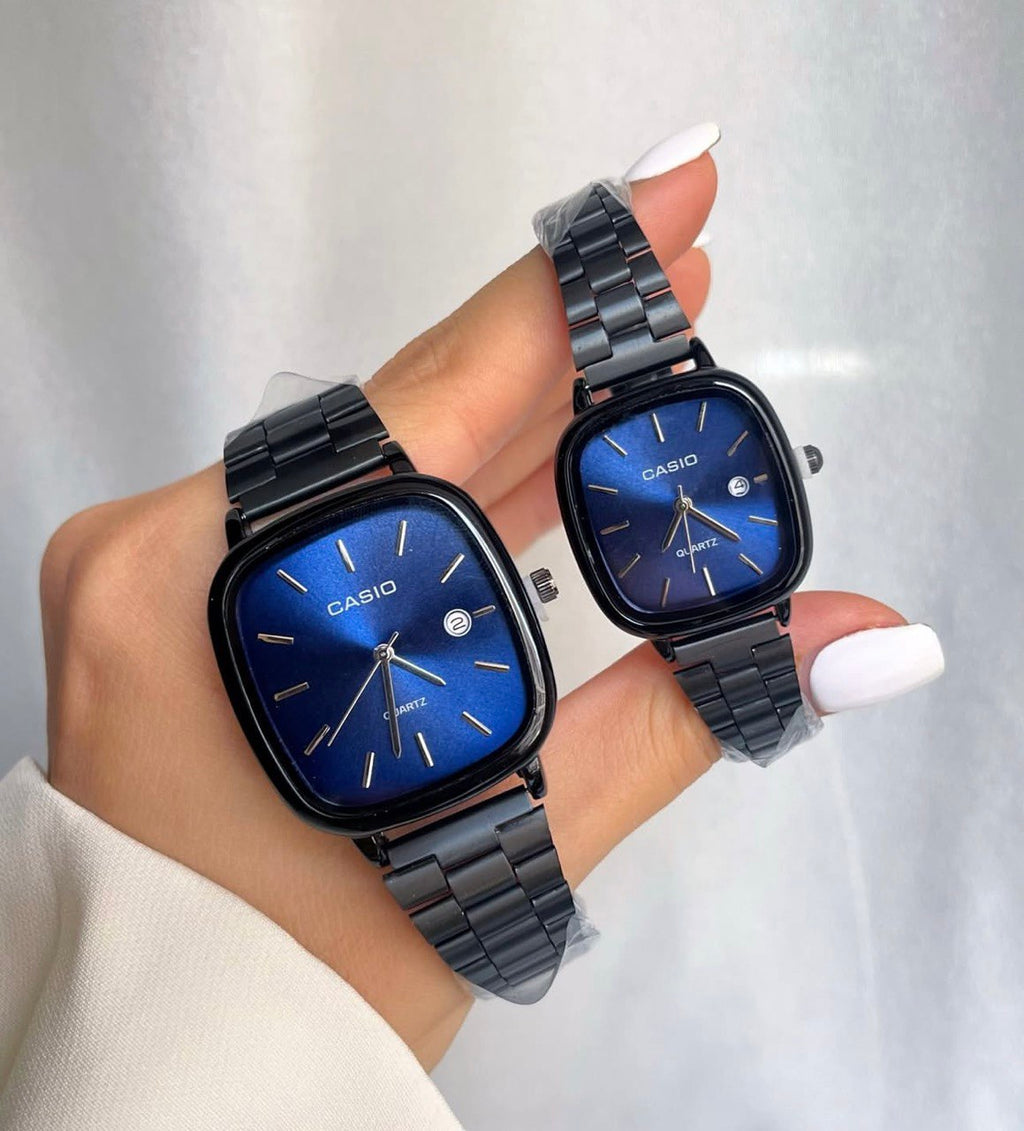 casio couple watches black and blue
